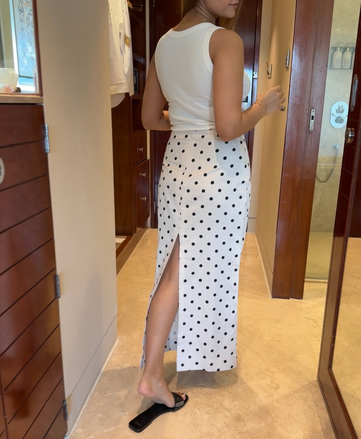 Polka Slit Maxi Skirt